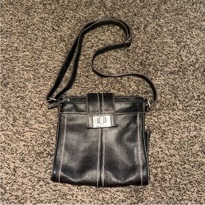 Tignanello Black Leather Crossbody Bag with Silver Accents